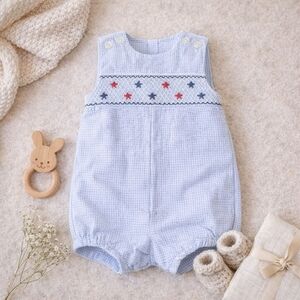 Anavini Hand Smocked Patriotic Romper | 6M